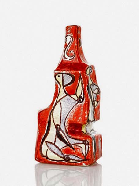 Fantoni red abstract vase with figure motif