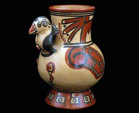 chorotega-handmade-pottery-vessel with bird relief figure
