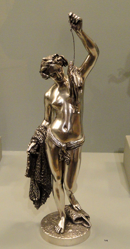 Allegory of Fishing by James (Jean-Jacques) Pradier, mid 19th century, silvered bronze - Hood Museum of Art, Dartmouth College, Hanover, New Hampshire, USA.