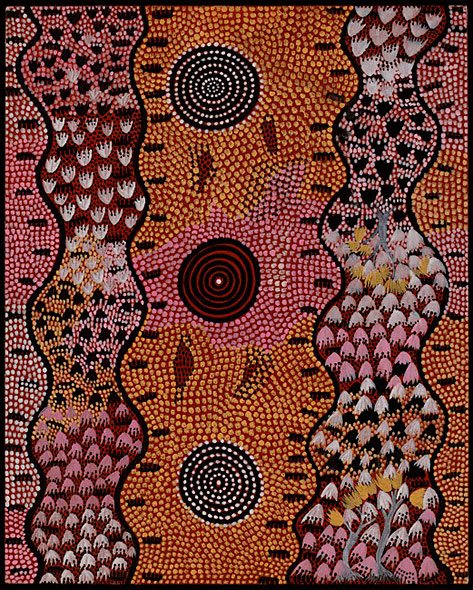 Billy Stockman Tjapaltjarri, 1974 - Untitled (Budgerigar and Possum Dreaming)-Pupanya -- Hood Museum of Art, Dartmouth College