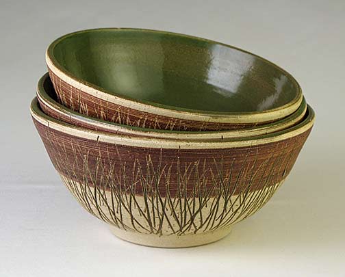 Bowl_set of 3_scratchy green_Christopher Unger