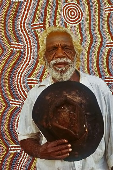 Dinny Nolan Jampitjinpa with his painting, Papunya aboriginal comunity, NT -- Hood Museum of Art, Dartmouth College