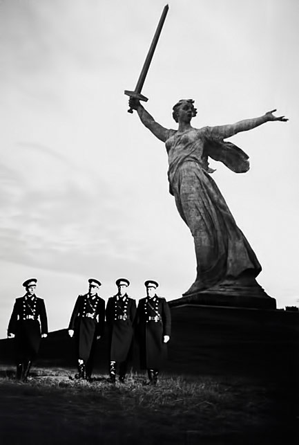 Dmitri Baltermants-Soldiers Walking in front of the WW-II Motherland Calls Monument in Volgograd