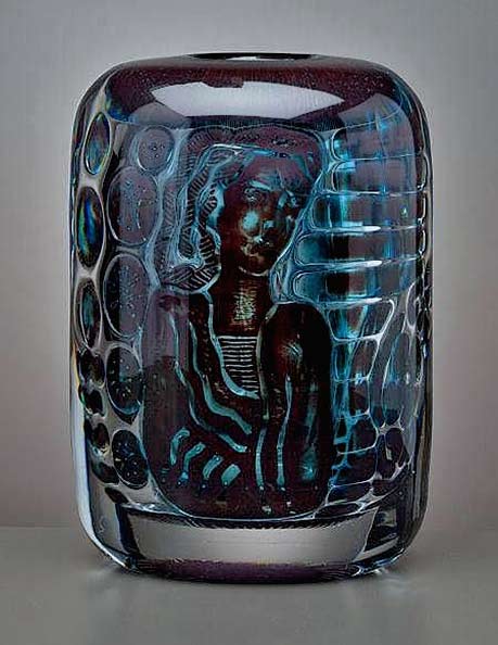 Edvin Öhrström-(1906-1994), Orrefors,- blue 'Ariel' Glass Vase