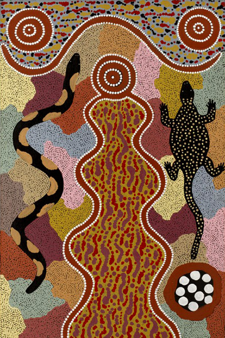 Goanna, Snake, and Possum Dreamings in Mt. Singleton CountryMichael Nelson Jagamarra, Australian, born 1949 -- Hood Museum of Art, Dartmouth College