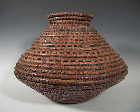 Orange brown Clay Basket -«- Kathy Pallie