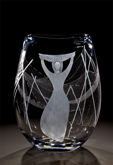 Large-etched vase-'-Fishing-net Vase-Vicke-Lindstrand