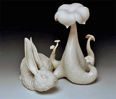 Maile-Iwanaga---Follow-the-White-Rabbit porcelain sculpture