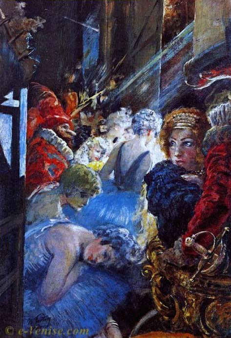 Mariano Fortuny -oil painting Les coulisses de la Scala de Milan--Backstage of La Scala Theater 1934 ·