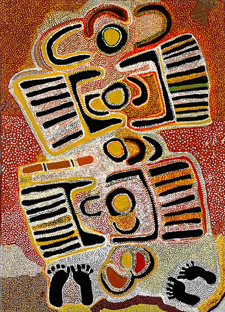 Millie Skeen Nampitjin, Australian (Kukatja), born about 1932 - Two Nangala Sisters Tjipari Dreaming --Wirrimanu 1993 -- Hood Museum of Art, Dartmouth College