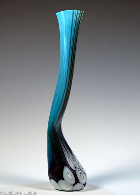 Sea+Vessels-Siobhan-Hughes long necked glass sculpture vessel in turquoise and black