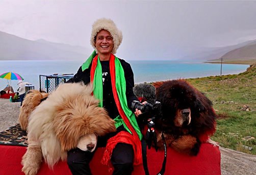 Two Tibetan Mastiffs at Yamdrok Lake