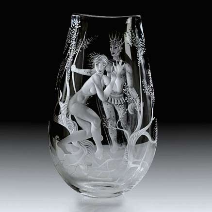 Vicke Lindstrand (Swedish, 1904-1983), Kosta, 'Mid Summer Nights Dream' engraved glass vase.