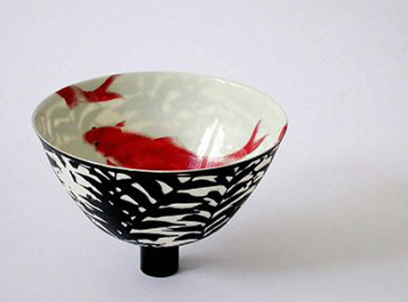 Anima-Roos-footed ceramic-red koi bowl