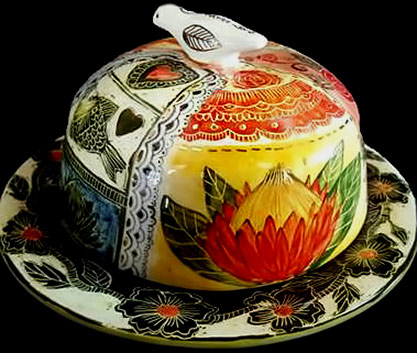 Lee Hensberg--butter ceramic dish with bird handle