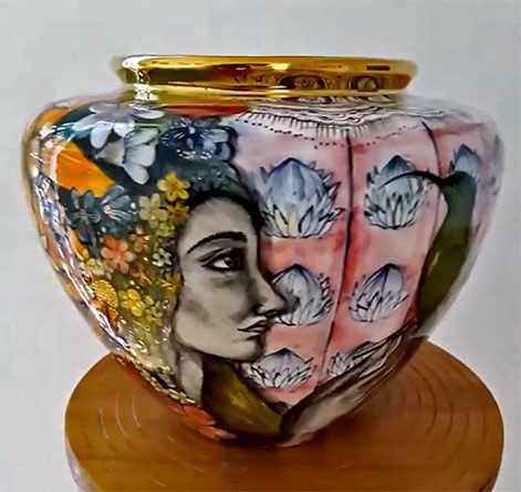 Lee-Hensberg hand paintd vase--freakalee-ceramics