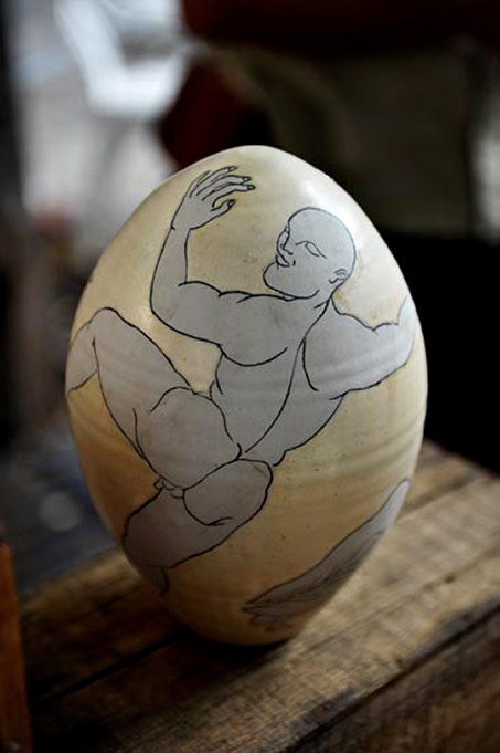Stéphane Guiffrey handpainted ceramic ovoid vessel
