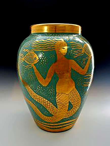 Waylande Gregory Large Art Deco-Phoenician Style Melusine Ceramic Vase