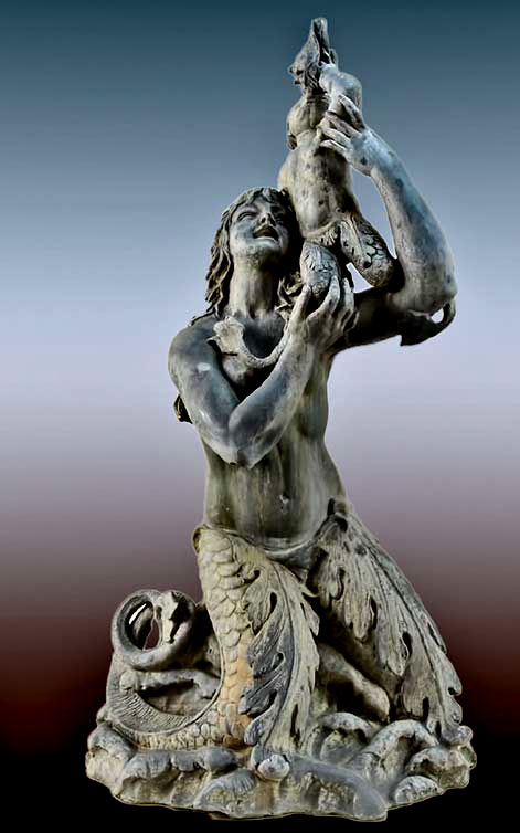 Figural Zinc mermaid holding child Fountain 