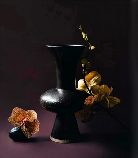 Black-trumpet-vase-with orchids -- Nicolette-Johnson