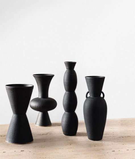 black volcanic-rock inspired vases