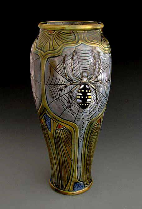 Nouveau Art Nouveau vase by Stephanie-Young with a spider motif