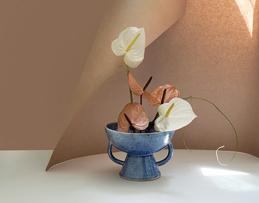 Lucidity-vessel-Nicolette-johnson blue glaze vase and flowers