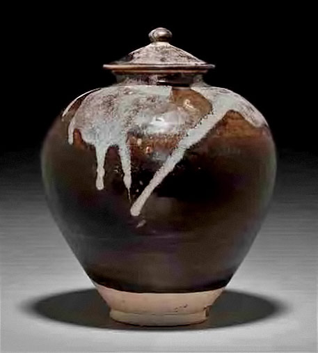 Phosphatic glaze splashed brown glazed stoneware jar and cover_tang_TANG DYNASTY (618-907) Christies