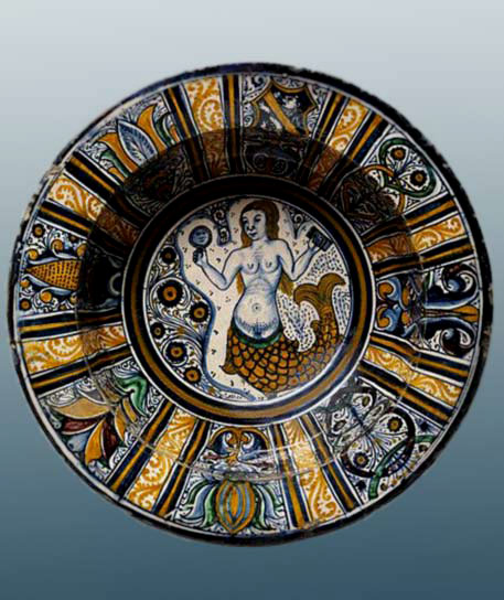 medieval,-Mermaid,ceramic plate -1475-1500,-The-Victoria-and-Albert-Museum