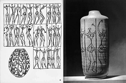 Aaron Bohrod figure sketche and ceramic vase