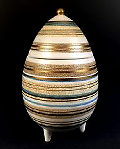 Atomic-Orb-lidded and footed ceramic ovoid vessel --Sascha-Brastoff