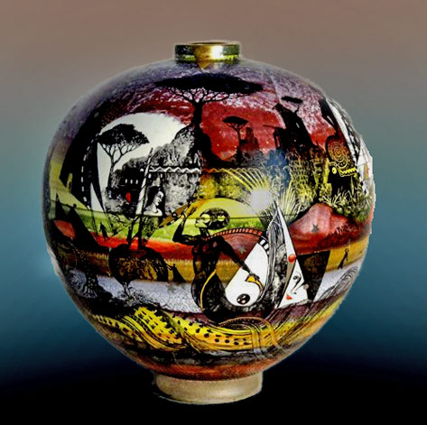 BARROCO-(Jacques-Massard-and-Richard-Tarone)-Small-ceramic-vase-with-figurative-decoration