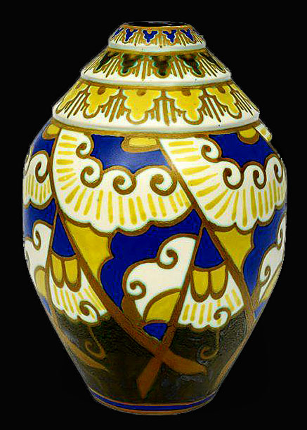 Belgian pottery Charles-Catteau,-Art-Deco-Vase---1928---Design-by-Leon-Lambillotte