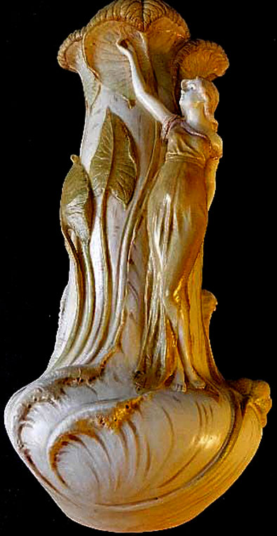 Ernst Wahliss Art Nouveau female figure relief Vase-(1836-1900)