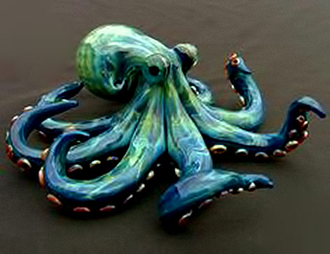 Glass-octopus-(image-courtesy-of-Ana-Mardoll) - Gorgeous Teal Octopus Sculpture. Handmade Ocean Nautical Decor