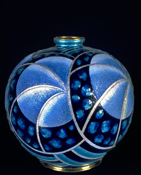 Henriette-MARTY enameled globular vase---Limoges-1930