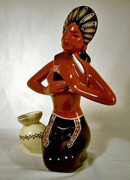 Vintage-barsony kneelin Balinese lady figurine