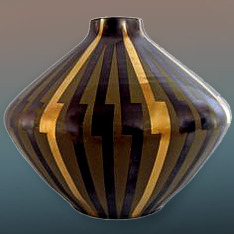 Large 1950s Modernist Japanese Porcelain Vase in brown and gold