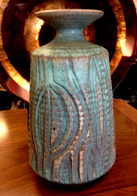 Mid-Century carved ceramic flared vase