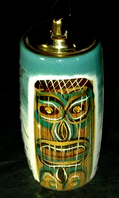 Tiki mask teal ceramic lighter-Sascha Brastoff