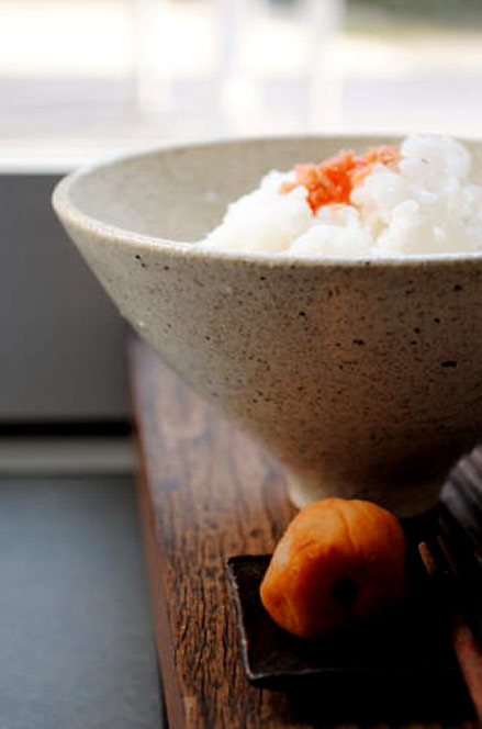 Shinobu-Hashimoto-rice-bowl with umeboshi plum side dish