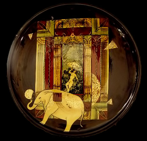 Barocco-ceramic-plate - naked man standing on elephant