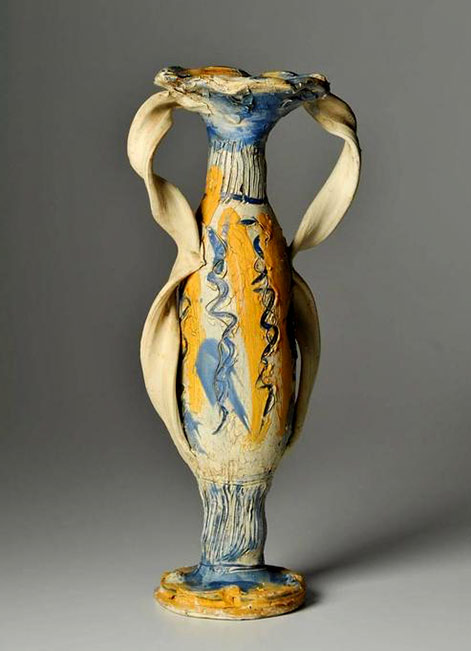 Tall ceramic baluster vase with long ribbon handles - Alice Federico
