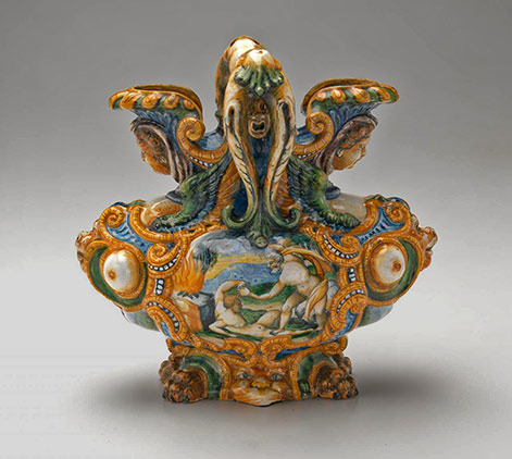 Cain-and-Abel,-majolica-double-spouted-ewer----NGV-International