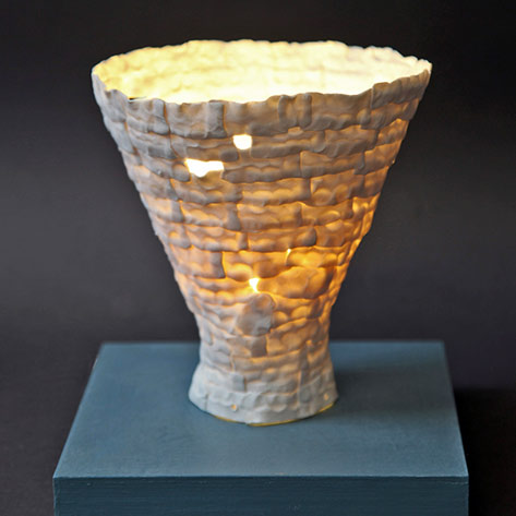 porcelain-footed-cone-vessel with candle by -Sally-Cleary