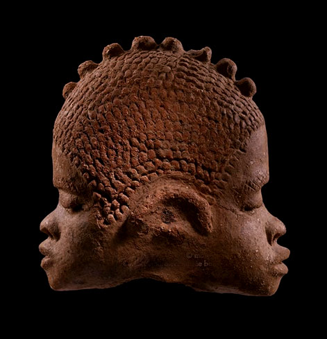 Katsina janus terracotta head, Nigeria.-ca.-500-B.C.E.-–-200-C.E