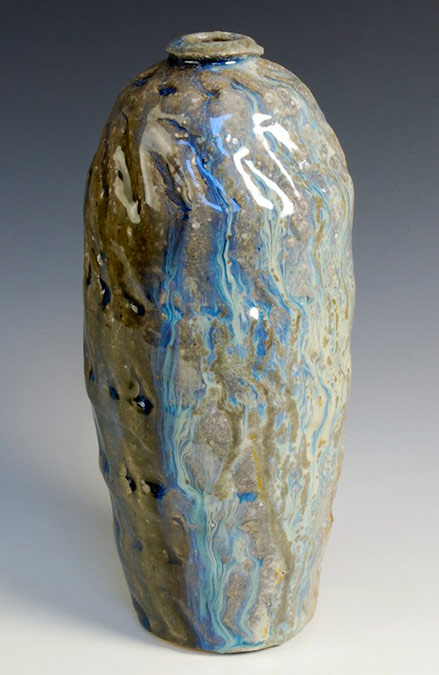 Matthew-Blakely-tall-bottleRain-Jar with blue streaks