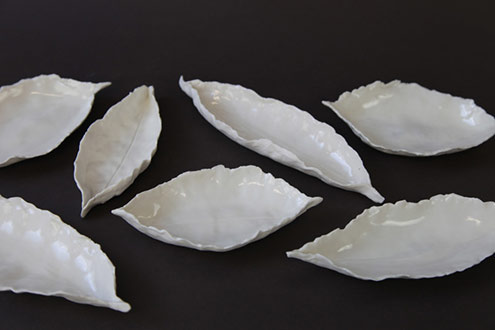 Porcelain leaves by Sally Cleary