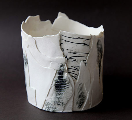 slab constructed porcelain vessel by Sally Cleary