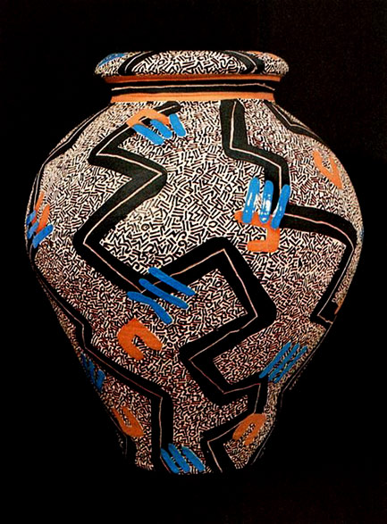 john-m-donoghue lidded jar and abstract decoration